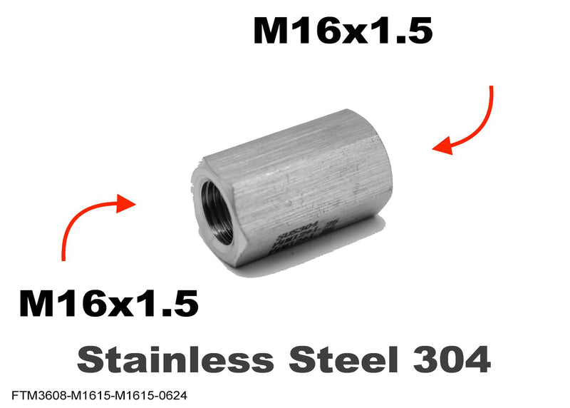 M16x1.5 Female to M16x1.5 Female Stainless Sensor Adaptor Fittings Conversion