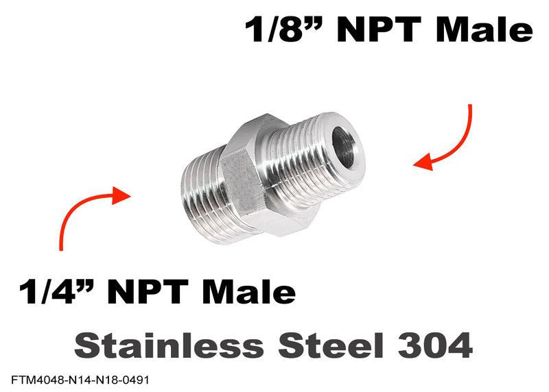 1/4 inch NPT Male to 1/8 inch NPT Male Stainless Sensor Adaptor Fittings Conversion