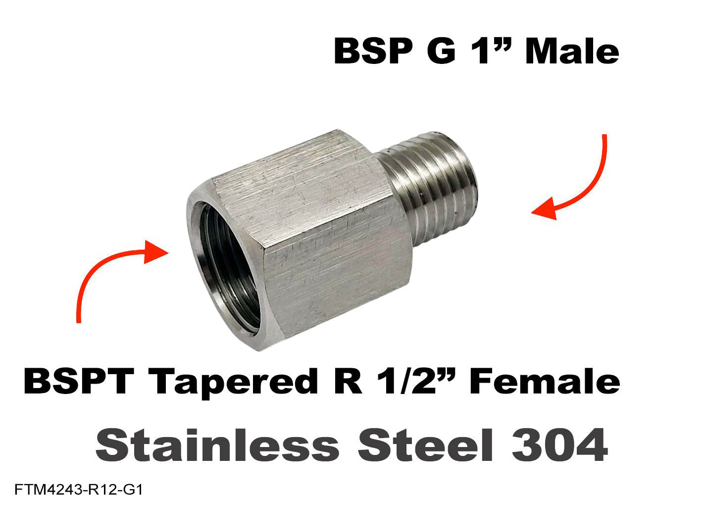 BSPT Tapered R 1/2 inch Female to BSP G 1 inch Male Stainless Sensor Adaptor Fittings