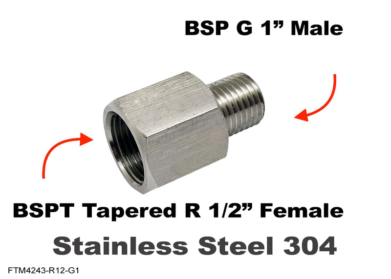 BSPT Tapered R 1/2 inch Female to BSP G 1 inch Male Stainless Sensor Adaptor Fittings