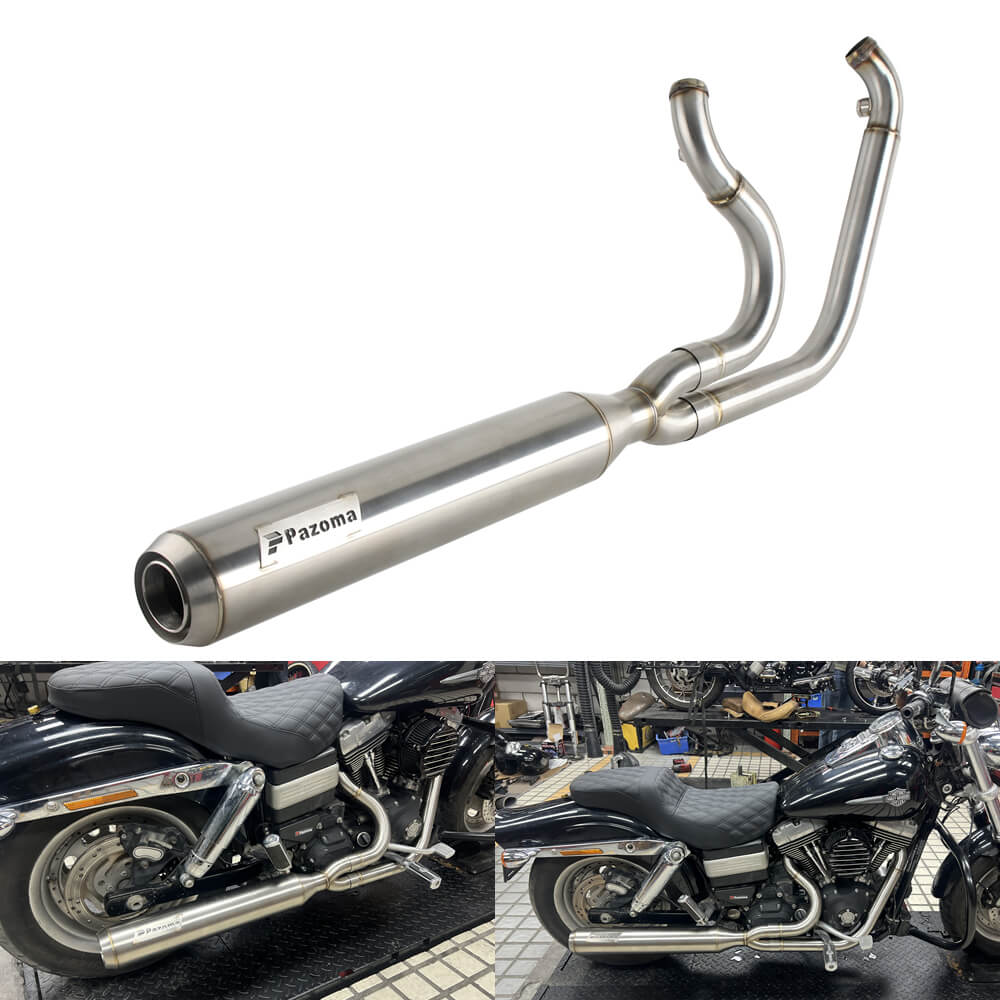 2 into 1 Full Length Exhaust System Stainless Steel Muffler For Harley Dyna Fat Bob FXDF Low Rider FXDL S Street Bob FXDB FXD 2006-2017 - pazoma