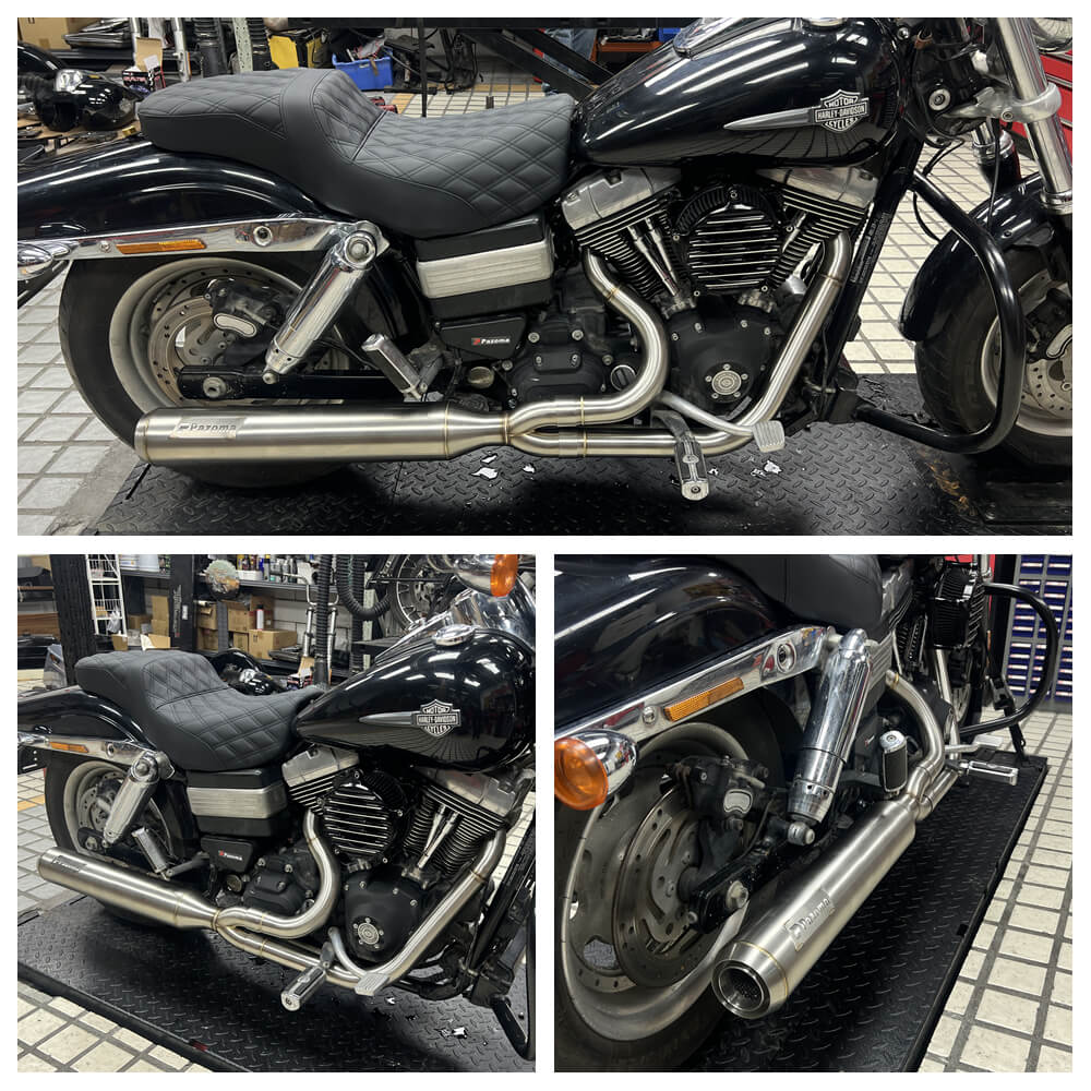 2 into 1 Full Length Exhaust System Stainless Steel Muffler For Harley Dyna Fat Bob FXDF Low Rider FXDL S Street Bob FXDB FXD 2006-2017 - pazoma