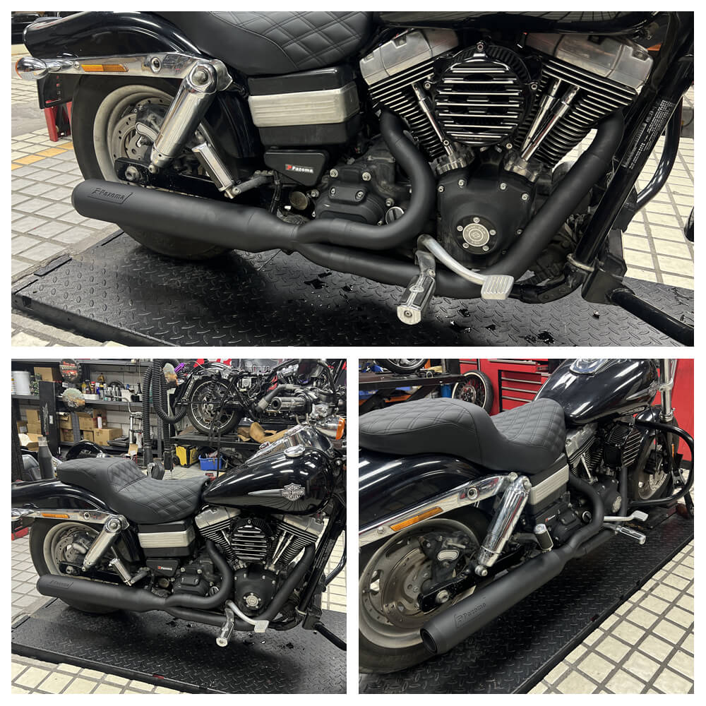 2 into 1 Full Length Exhaust System Stainless Steel Muffler For Harley Dyna Fat Bob FXDF Low Rider FXDL S Street Bob FXDB FXD 2006-2017 - pazoma