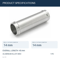 MC Motoparts 14mm OD aluminum hose joiner coupler adapter, 45mm straight connector ALJ-14 dimensions diagram