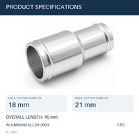 MC Motoparts 18mm to 21mm OD aluminum hose joiner reducer coupler adapter, 45mm straight connector specifications