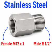 M12x1 Female to BSPT Tapered R 1/2 inch Male Stainless Steel 304 Sensor Adaptor Fittings Conversion