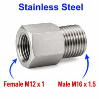 M12x1 Female to M16x1.5 Male Stainless Steel 304 Sensor Adaptor Fittings Conversion