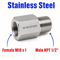 M10x1 Female to 1/2 inch NPT Male Stainless Steel 304 Sensor Adaptor Fittings Conversion
