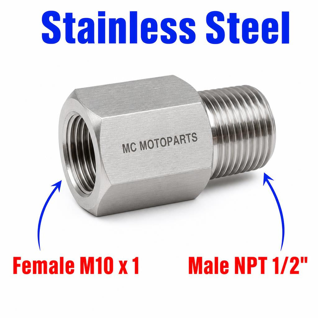 M10x1 Female to 1/2 inch NPT Male Stainless Steel 304 Sensor Adaptor Fittings Conversion