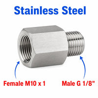 M10x1 Female to BSP G 1/8 inch Male Stainless Steel 304 Sensor Adaptor Fittings Conversion
