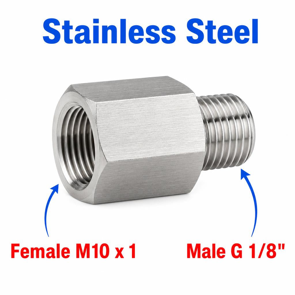 M10x1 Female to BSP G 1/8 inch Male Stainless Steel 304 Sensor Adaptor Fittings Conversion