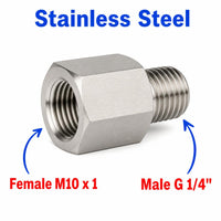 M10x1 Female to BSP G 1/4 inch Male Stainless Steel 304 Sensor Adaptor Fittings Conversion