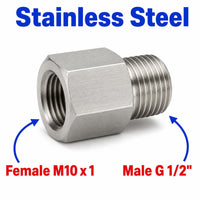 M10x1 Female to BSP G 1/2 inch Male Stainless Steel 304 Sensor Adaptor Fittings Conversion
