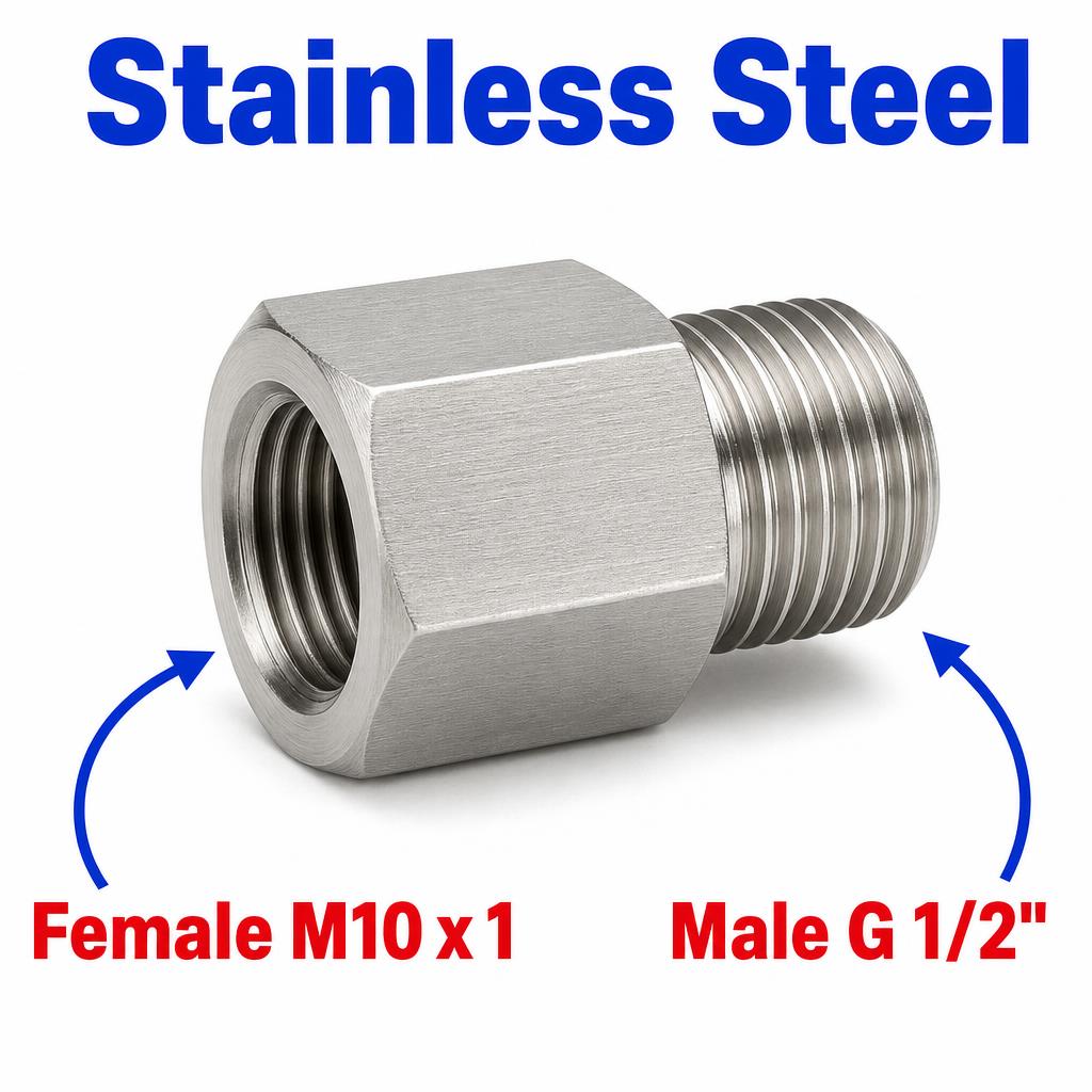 M10x1 Female to BSP G 1/2 inch Male Stainless Steel 304 Sensor Adaptor Fittings Conversion
