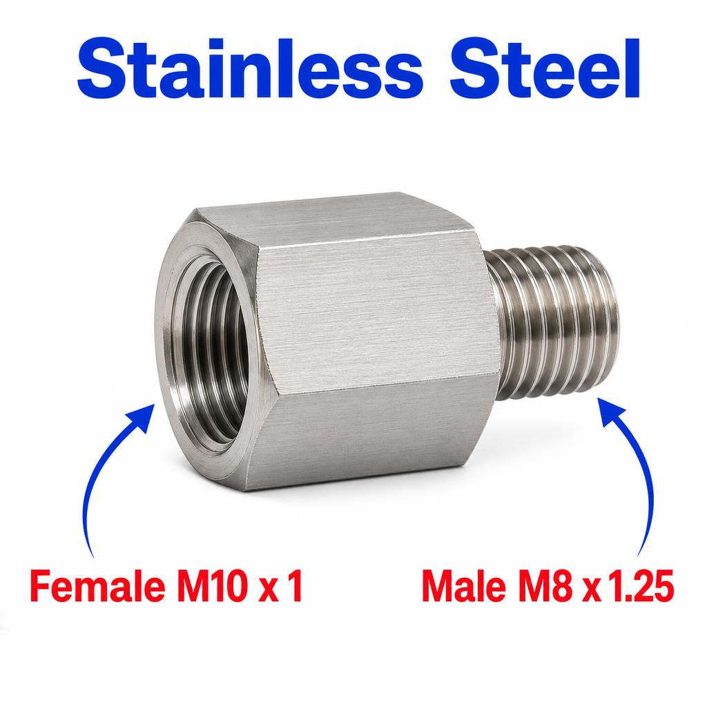 M10x1 Female to M8x1.25 Male Stainless Steel 304 Sensor Adaptor Fittings Conversion
