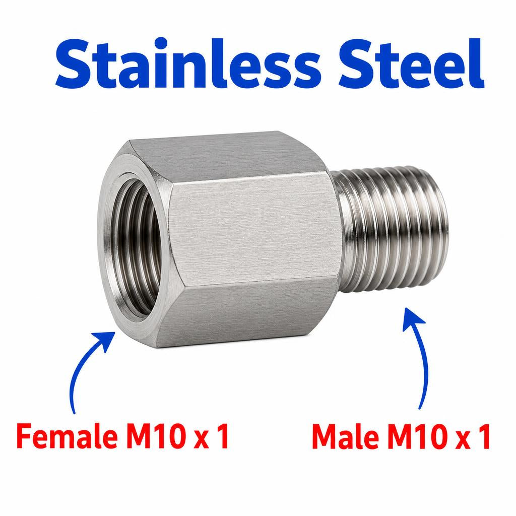 M10x1 Female to M10x1 Male Stainless Steel 304 Sensor Adaptor Fittings Conversion