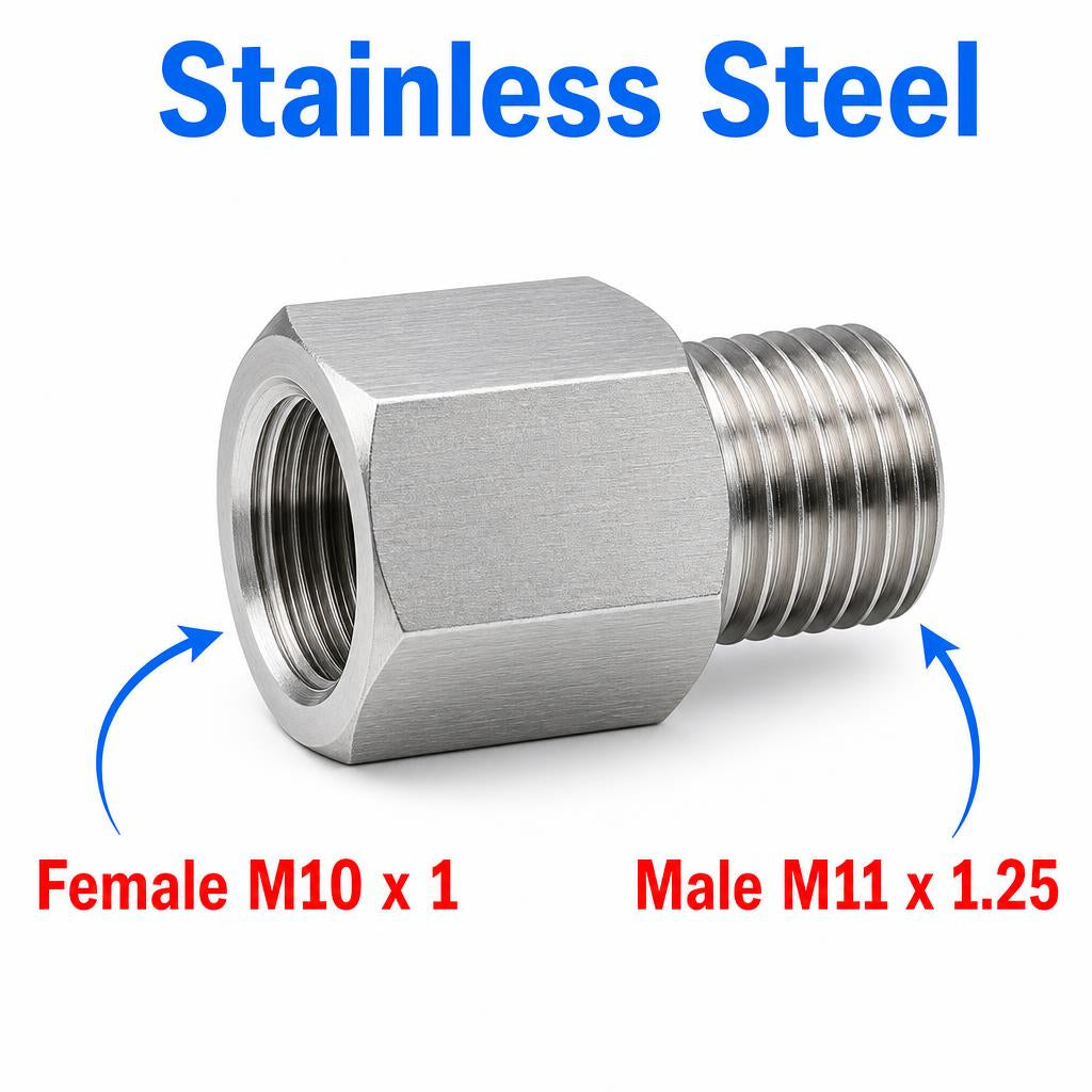 M10x1 Female to M11x1.25 Male Stainless Steel 304 Sensor Adaptor Fittings Conversion