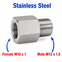 M10x1 Female to M12x1.5 Male Stainless Steel 304 Sensor Adaptor Fittings Conversion