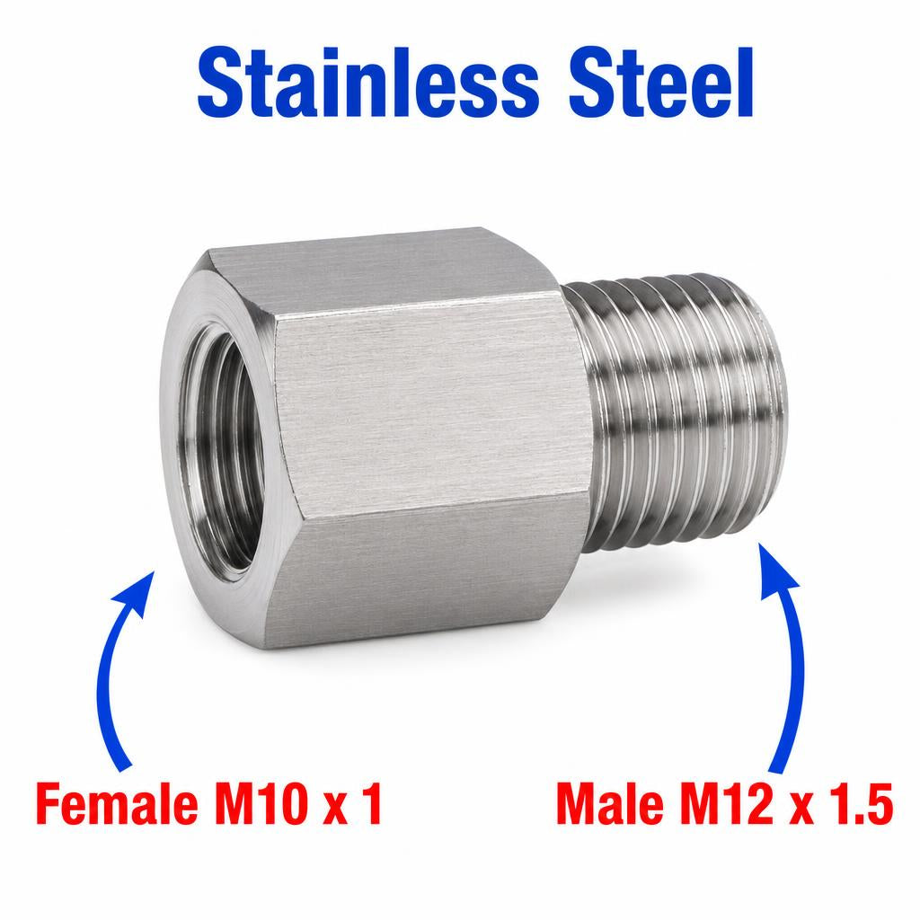 M10x1 Female to M12x1.5 Male Stainless Steel 304 Sensor Adaptor Fittings Conversion