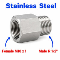 M10x1 Female to BSPT Tapered R 1/2 inch Male Stainless Steel 304 Sensor Adaptor Fittings Conversion