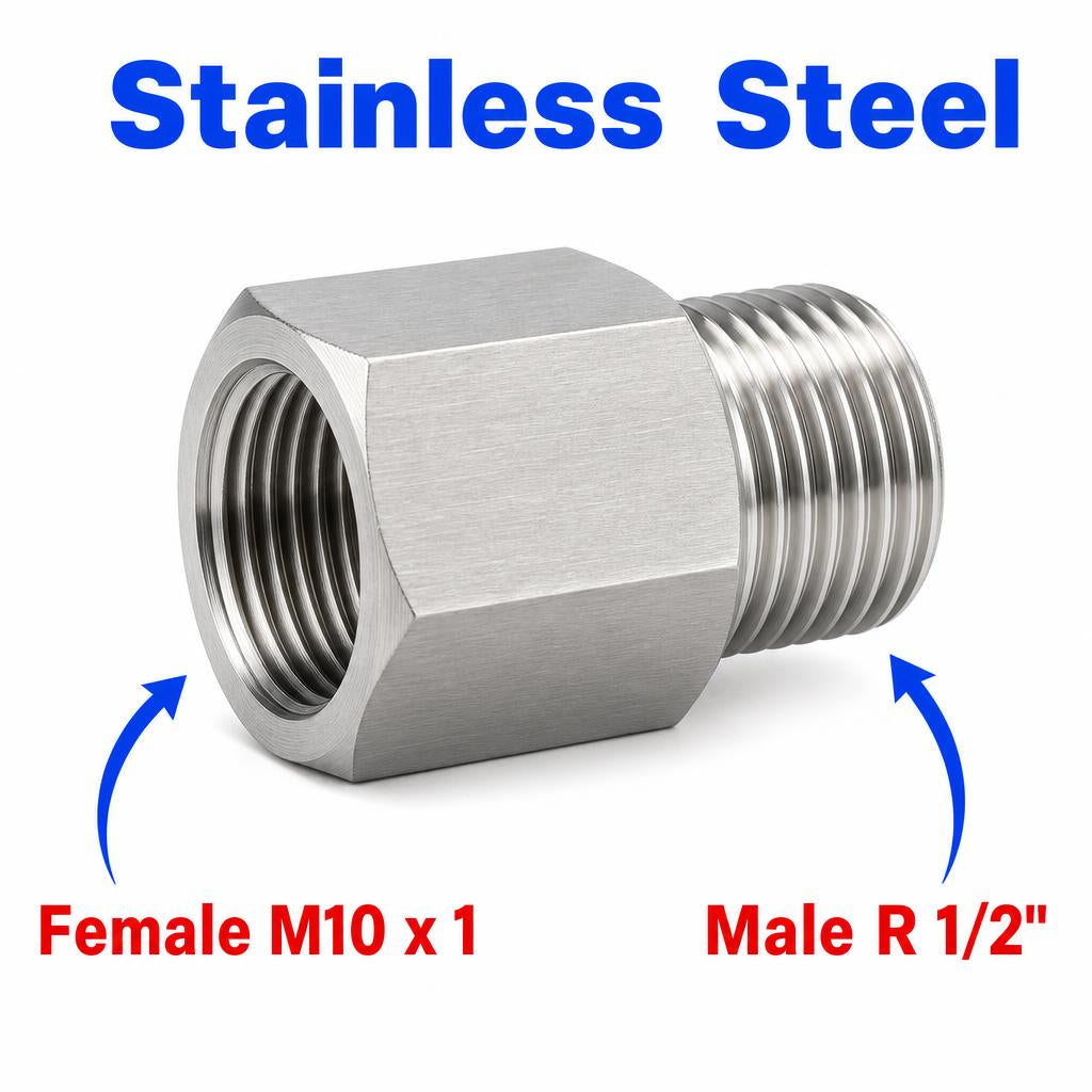 M10x1 Female to BSPT Tapered R 1/2 inch Male Stainless Steel 304 Sensor Adaptor Fittings Conversion