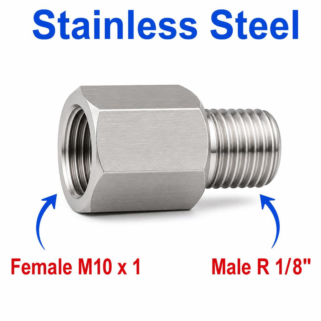 M10x1 Female to BSPT Tapered R 1/8 inch Male Stainless Steel 304 Sensor Adaptor Fittings Conversion