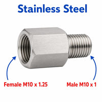 M10x1.25 Female to M10x1 Male Stainless Steel 304 Sensor Adaptor Fittings Conversion
