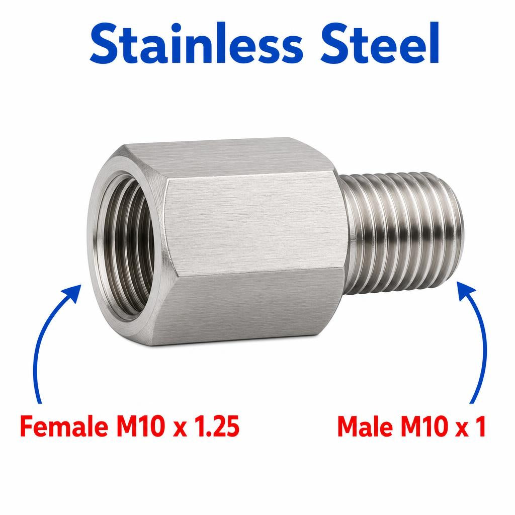 M10x1.25 Female to M10x1 Male Stainless Steel 304 Sensor Adaptor Fittings Conversion