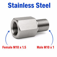 M10x1.5 Female to M10x1 Male Stainless Steel 304 Sensor Adaptor Fittings Conversion