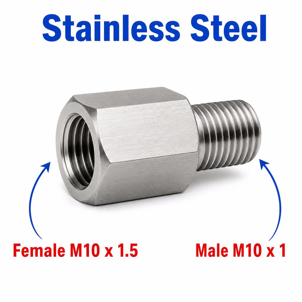 M10x1.5 Female to M10x1 Male Stainless Steel 304 Sensor Adaptor Fittings Conversion