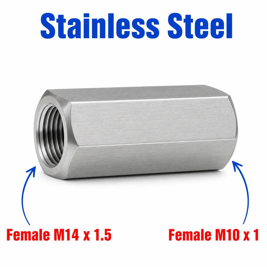 M14x1.5 Female to M10x1 Female Stainless Steel 304 Sensor Adaptor Fittings Conversion