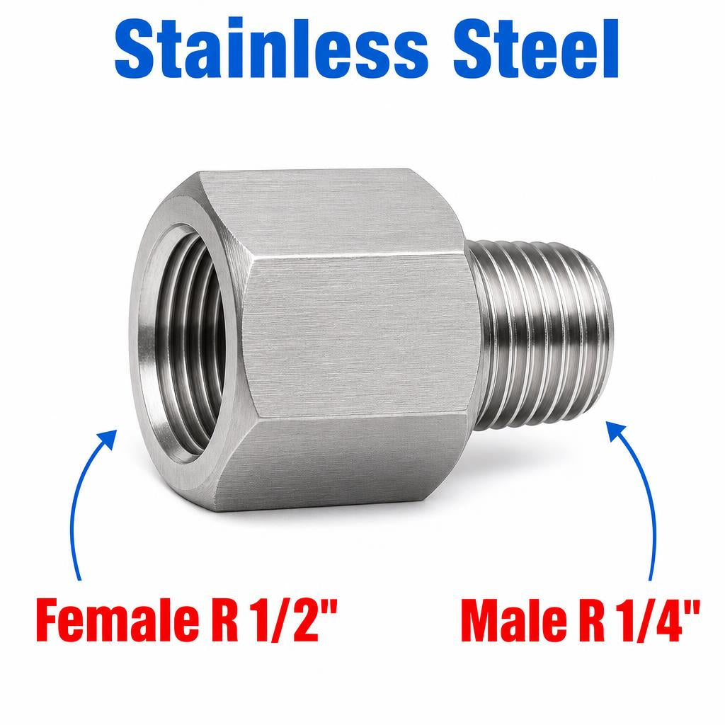 BSPT Tapered R 1/2 inch Female to BSPT Tapered R 1/4 inch Male Stainless Steel 304 Sensor Adaptor Fittings Conversion