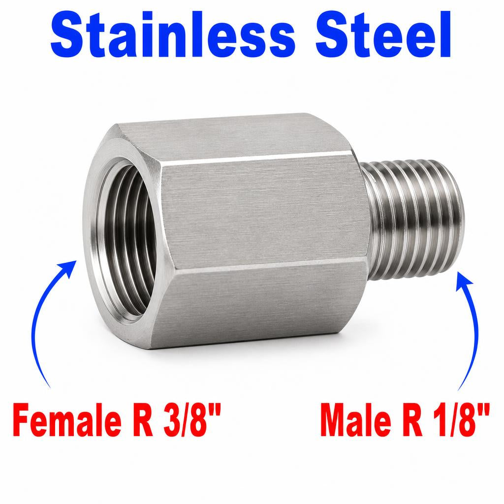 BSPT Tapered R 3/8 inch Female to BSPT Tapered R 1/8 inch Male Stainless Steel 304 Sensor Adaptor Fittings Conversion