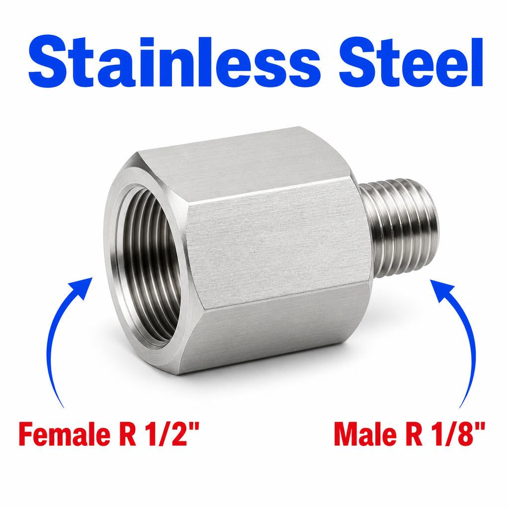 BSPT Tapered R 1/2 inch Female to BSPT Tapered R 1/8 inch Male Stainless Steel 304 Sensor Adaptor Fittings Conversion