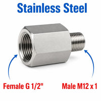 BSP G 1/2 inch Female to M12x1 Male Stainless Steel 304 Sensor Adaptor Fittings Conversion
