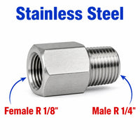 BSPT Tapered R 1/8 inch Female to BSPT Tapered R 1/4 inch Male Stainless Steel 304 Sensor Adaptor Fittings Conversion