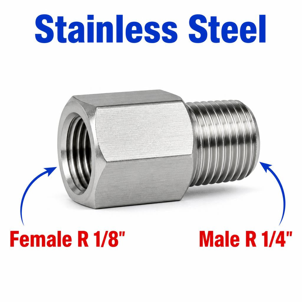 BSPT Tapered R 1/8 inch Female to BSPT Tapered R 1/4 inch Male Stainless Steel 304 Sensor Adaptor Fittings Conversion