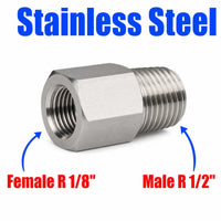 BSPT Tapered R 1/8 inch Female to BSPT Tapered R 1/2 inch Male Stainless Steel 304 Sensor Adaptor Fittings Conversion