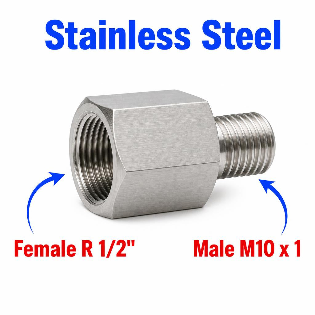 BSPT Tapered R 1/2 inch Female to M10x1 Male Stainless Steel 304 Sensor Adaptor Fittings Conversion