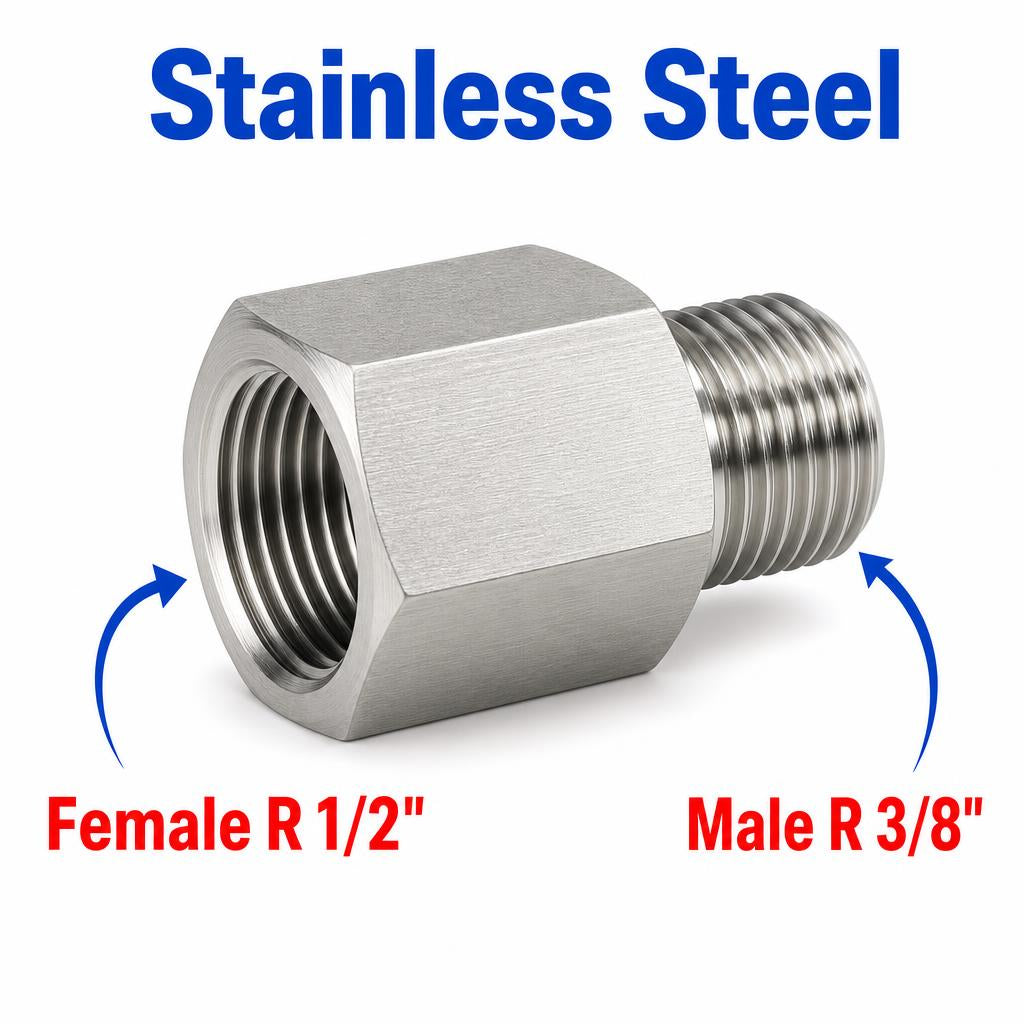 BSPT Tapered R 1/2 inch Female to BSPT Tapered R 3/8 inch Male Stainless Steel 304 Sensor Adaptor Fittings Conversion