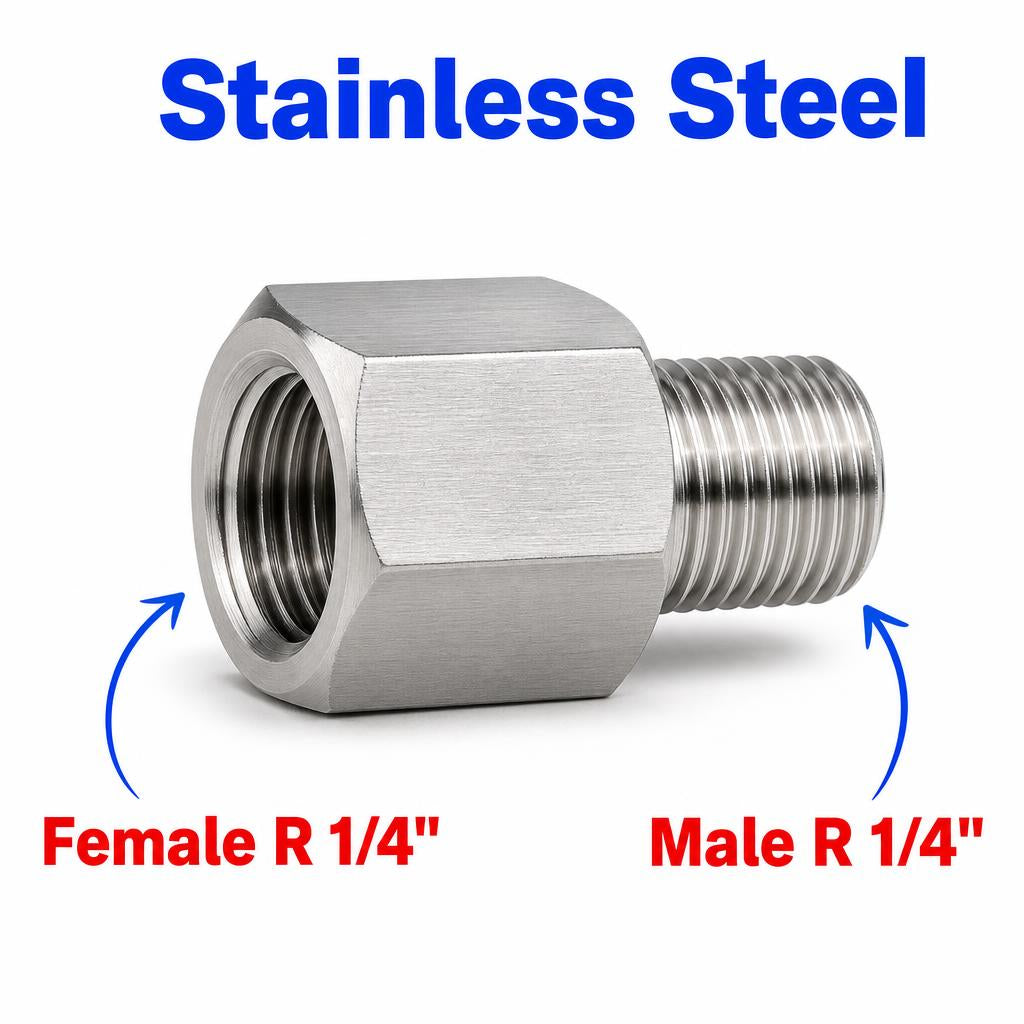 BSPT Tapered R 1/4 inch Female to BSPT Tapered R 1/4 inch Male Stainless Steel 304 Sensor Adaptor Fittings Conversion