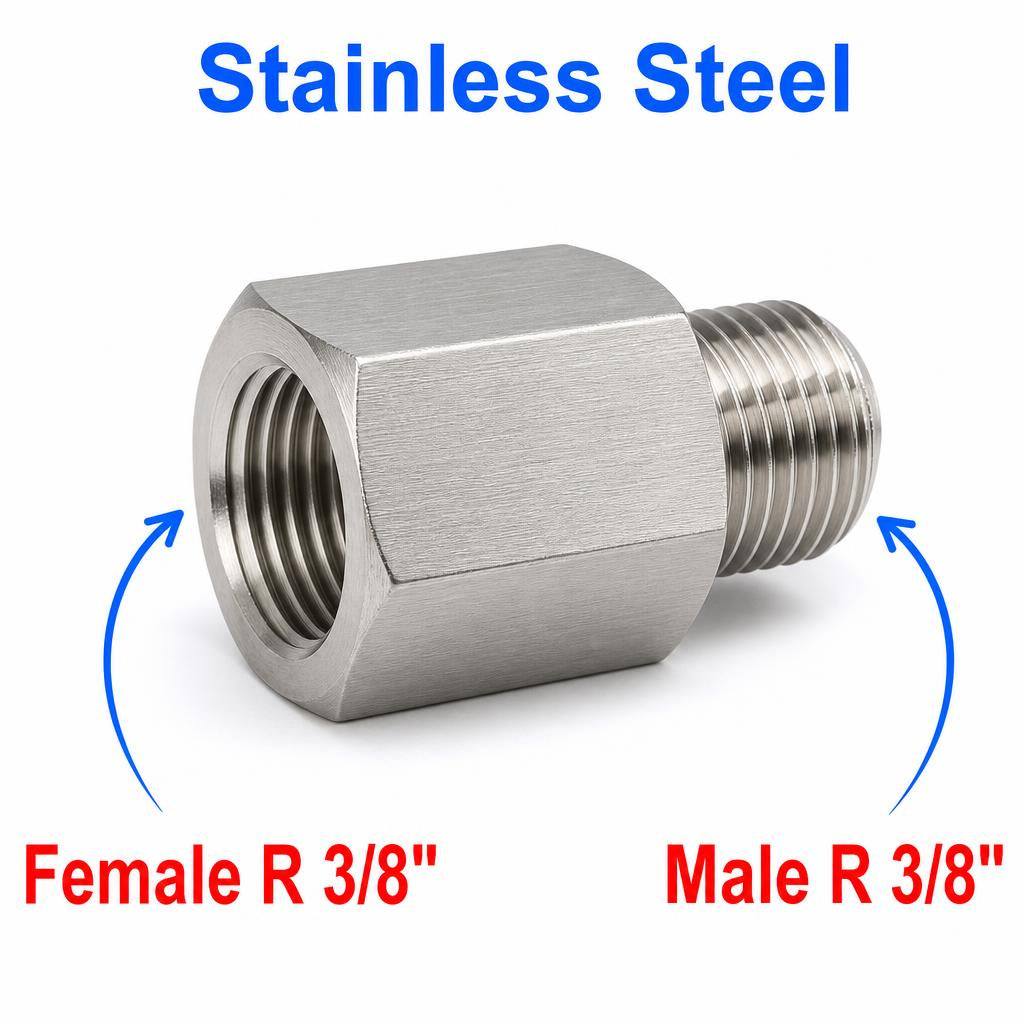 BSPT Tapered R 3/8 inch Female to BSPT Tapered R 3/8 inch Male Stainless Steel 304 Sensor Adaptor Fittings Conversion