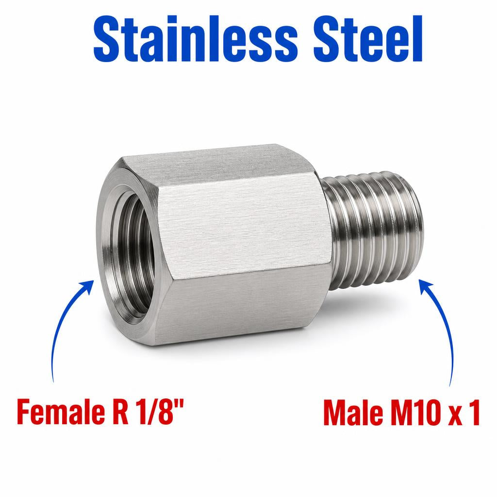 BSPT Tapered R 1/8 inch Female to M10x1 Male Stainless Steel 304 Sensor Adaptor Fittings Conversion