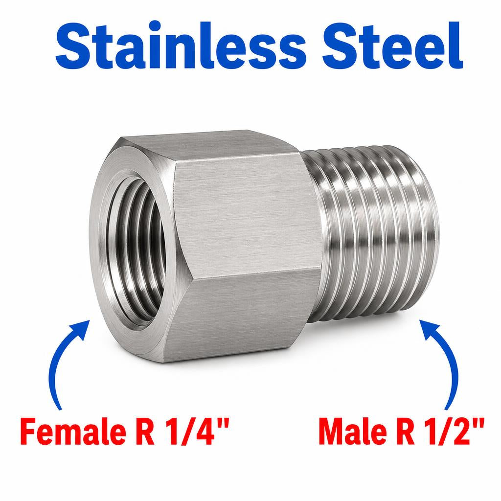 BSPT Tapered R 1/4 inch Female to BSPT Tapered R 1/2 inch Male Stainless Steel 304 Sensor Adaptor Fittings Conversion