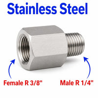 BSPT Tapered R 3/8 inch Female to BSPT Tapered R 1/4 inch Male Stainless Steel 304 Sensor Adaptor Fittings Conversion