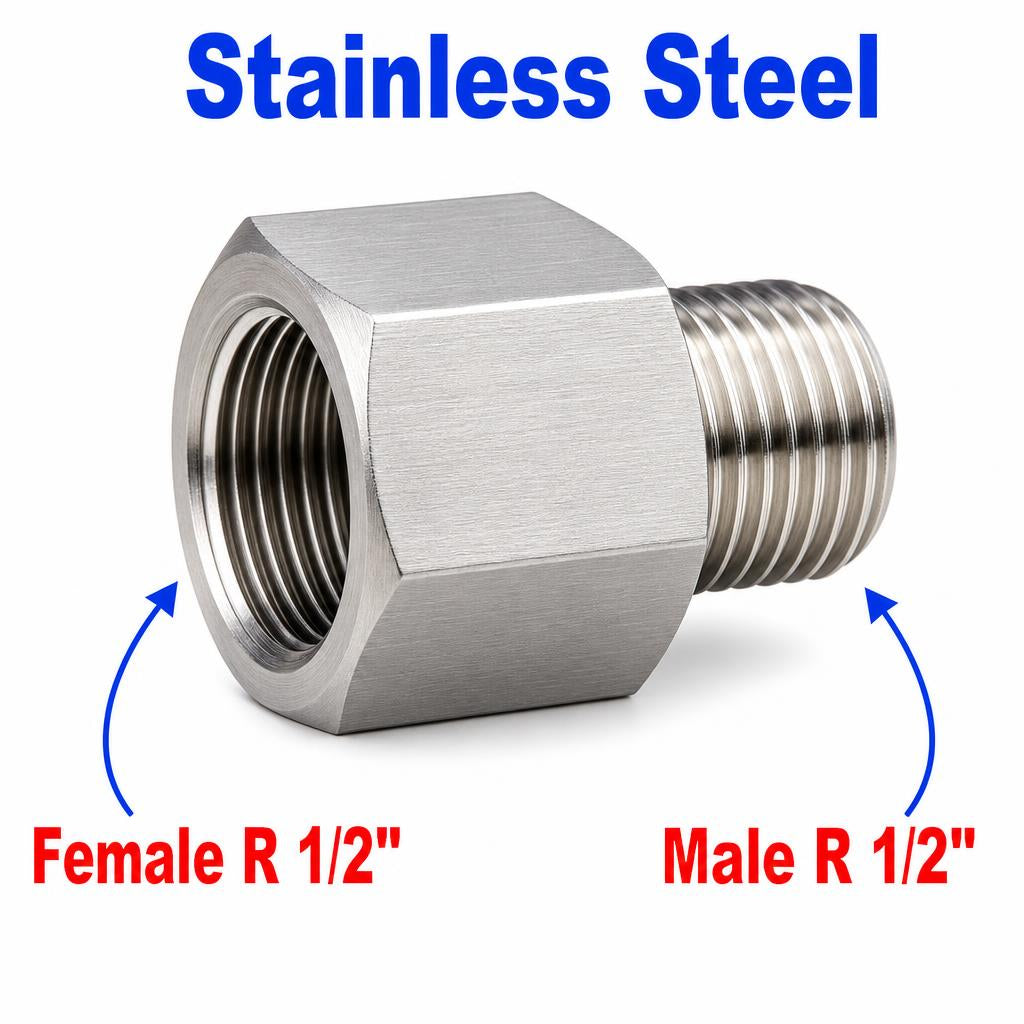 BSPT Tapered R 1/2 inch Female to BSPT Tapered R 1/2 inch Male Stainless Steel 304 Sensor Adaptor Fittings Conversion