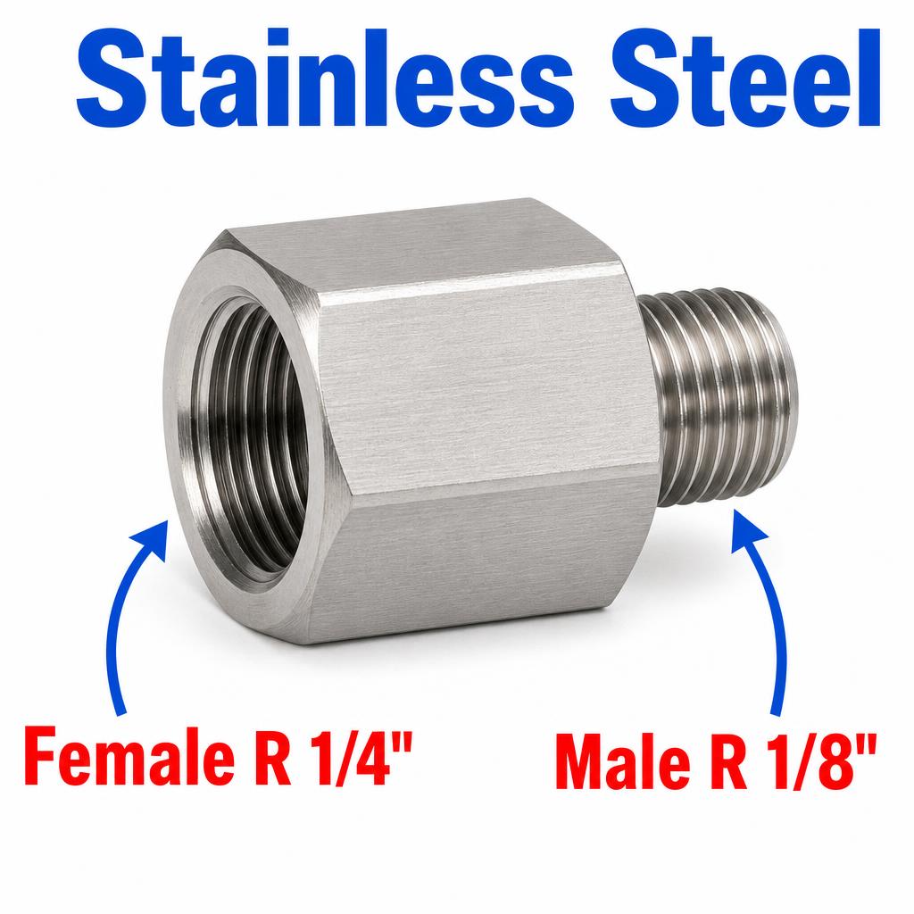 BSPT Tapered R 1/4 inch Female to BSPT Tapered R 1/8 inch Male Stainless Steel 304 Sensor Adaptor Fittings Conversion