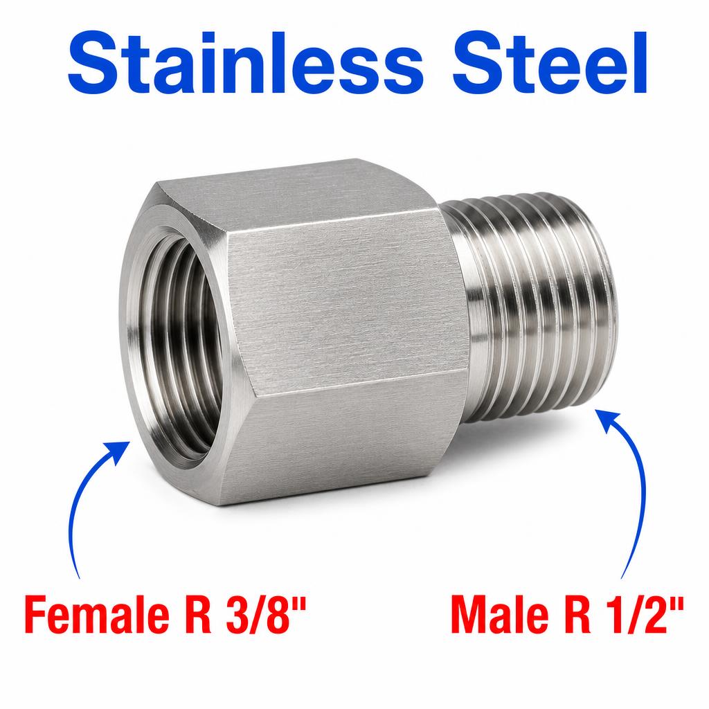 BSPT Tapered R 3/8 inch Female to BSPT Tapered R 1/2 inch Male Stainless Steel 304 Sensor Adaptor Fittings Conversion