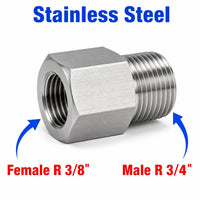 BSPT Tapered R 3/8 inch Female to BSPT Tapered R 3/4 inch Male Stainless Steel 304 Sensor Adaptor Fittings Conversion