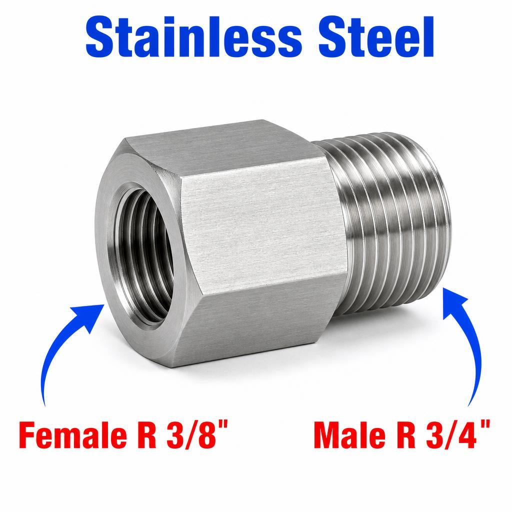 BSPT Tapered R 3/8 inch Female to BSPT Tapered R 3/4 inch Male Stainless Steel 304 Sensor Adaptor Fittings Conversion